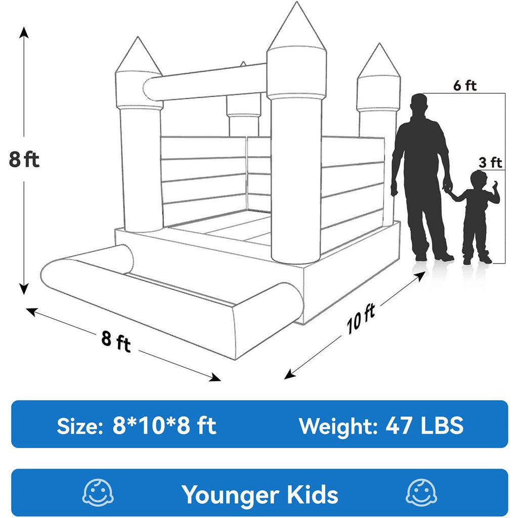 8' x 10' 100% Vinyl White Bounce House with Ball Pit and Air Blower