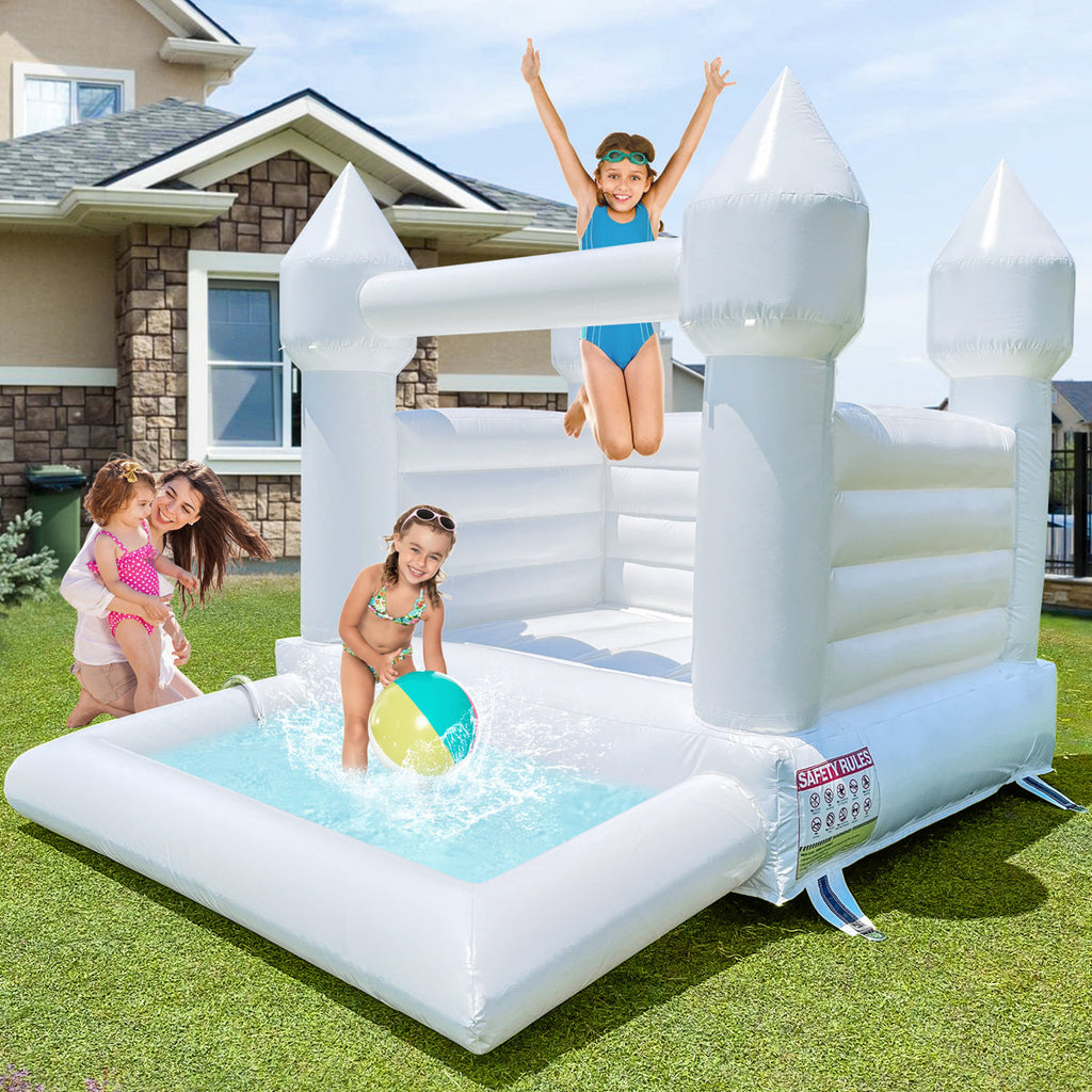 8' x 10' 100% Vinyl White Bounce House with Ball Pit and Air Blower
