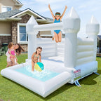 8' x 10' 100% Vinyl White Bounce House with Ball Pit and Air Blower