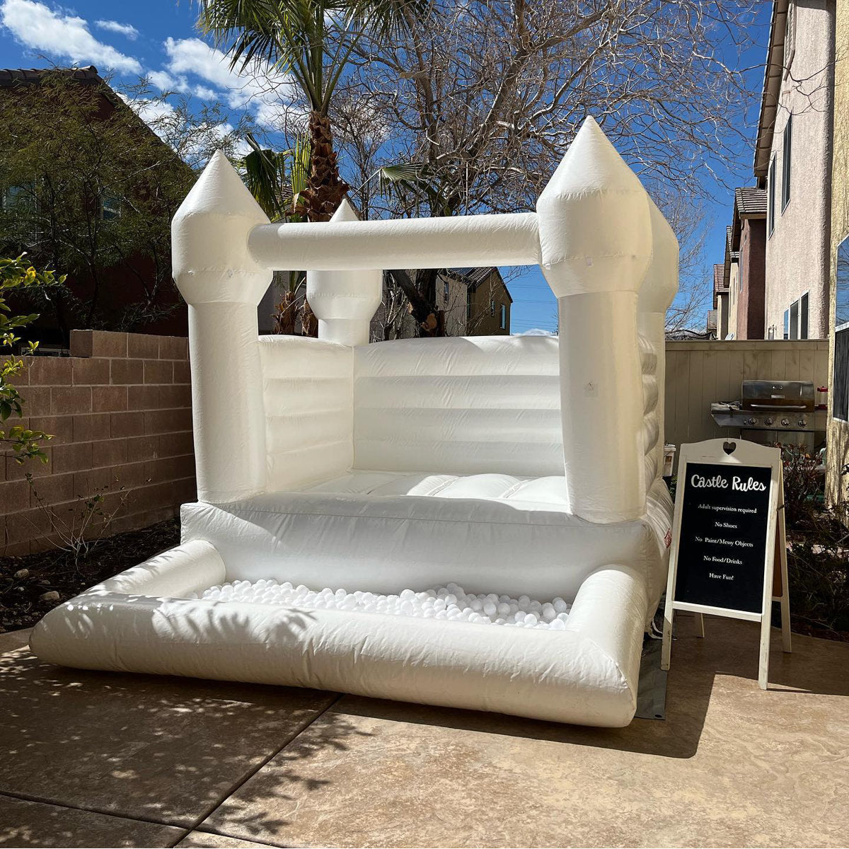15' x 13' Commercial-Grade PVC White Bounce House with Slide and Air Blower for Parties