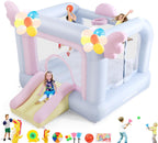 9.5' X 8.6' Inflatable Bounce House With Punching Bag, Beachball, Basketball, Macaron Balloons, Catch Ball Set