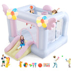 9.5' X 8.6' Inflatable Bounce House With Punching Bag, Beachball, Basketball, Macaron Balloons, Catch Ball Set