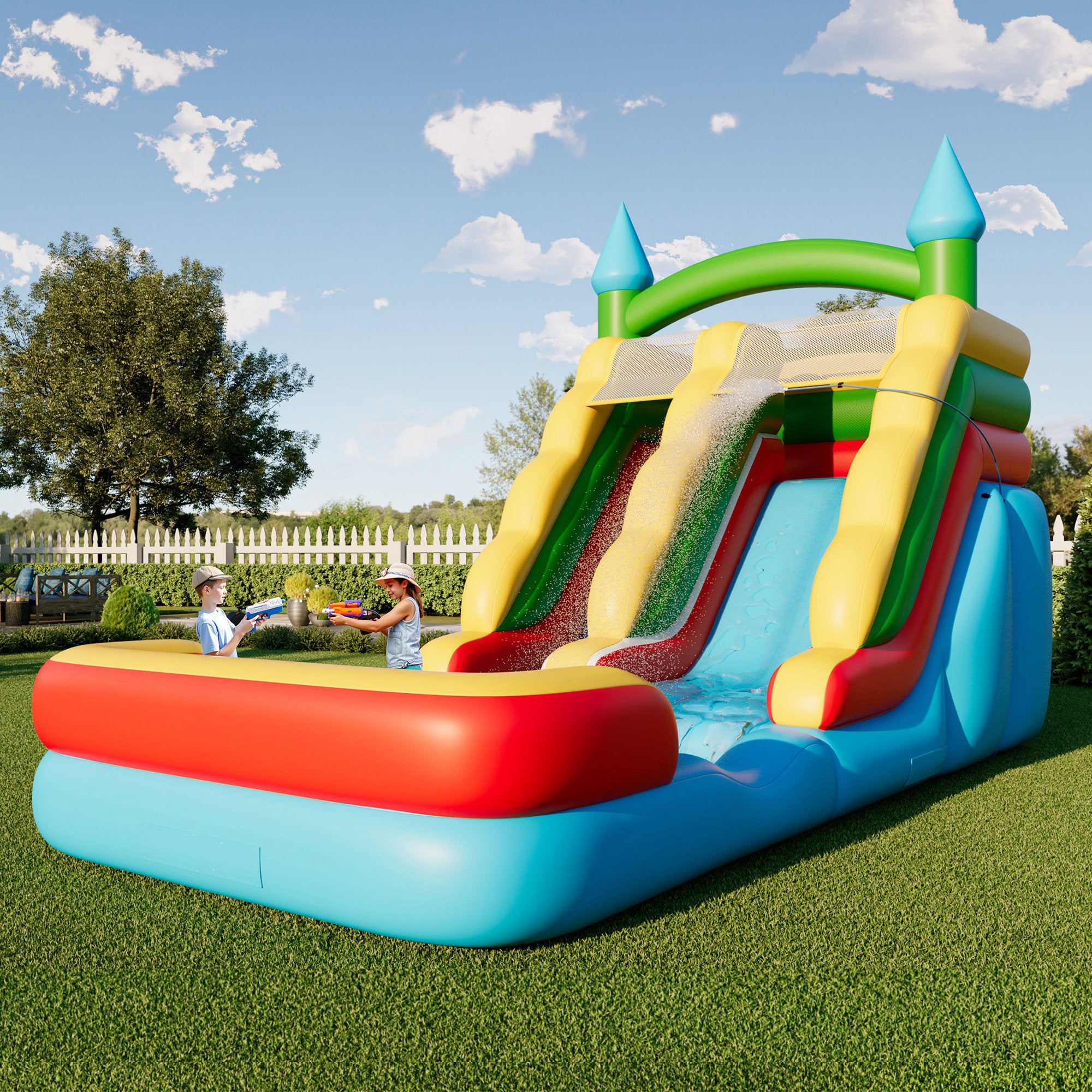 Lumen Commercial Bounce House, Inflatable Bouncer with Air Blower, Jumping Castle with Slide, Outdoor Indoor Bouncy Castle with 100% PVC Material for Kids 3-12 (252*107*157In)