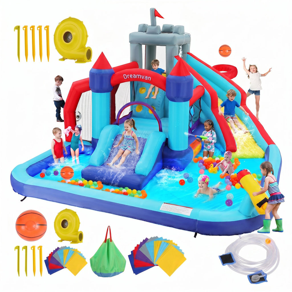 14.1' x 11.58' Bounce House with Water Slide and Air Blower