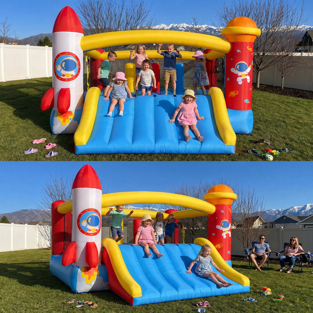 Adam 13.4X13.3Ft Extra Large Inflatable Bounce House For Big Kids, 13FT Outdoor Inflatable Bouncers With Blower, Double Basketball Hoop, Jumping Bouncy Castle