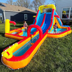 Adam 13X10ft Mega Inflatable Water Slide Park With 520W Turbo Blower - 6.8FT Outdoor Giant Bounce House Combo, Commercial-Grade Slide & Basketball Hoop, 350LB Capacity Backyard Water Park For 5 Kids