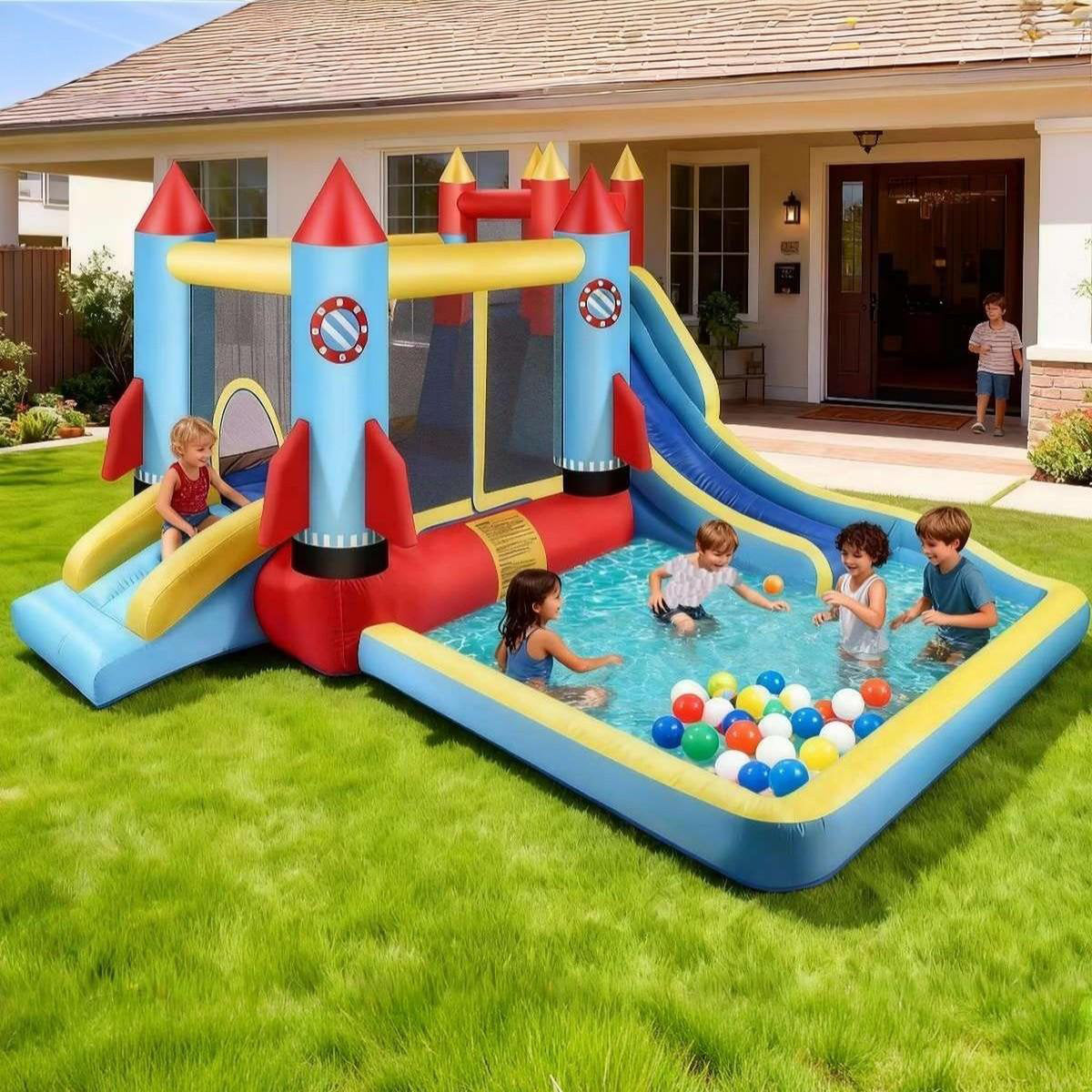 7' x 12' Bounce House with Water Slide and Air Blower