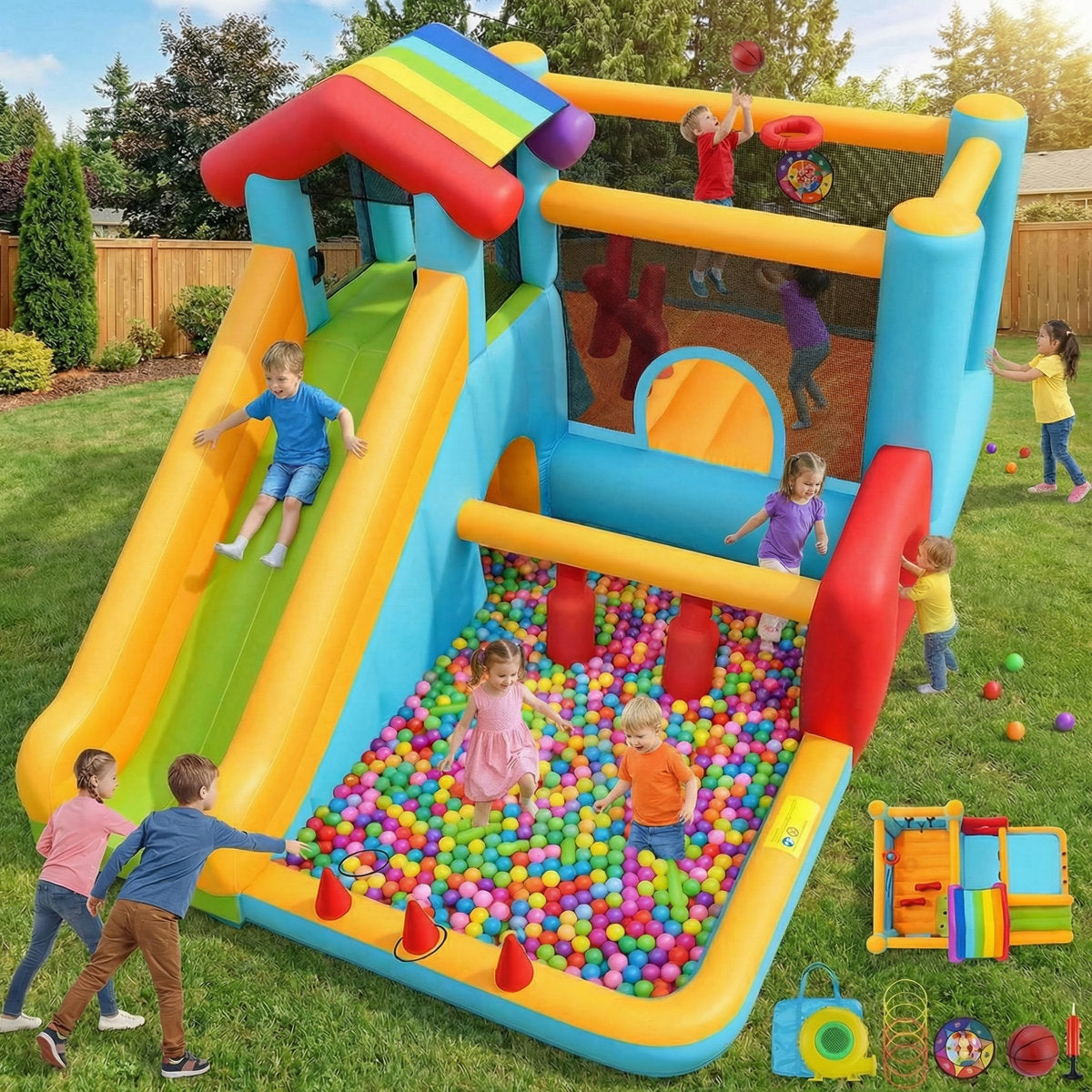 Lumen Plummet Falls Adventure Kids Inflatable Outdoor Water Park Splash Pool