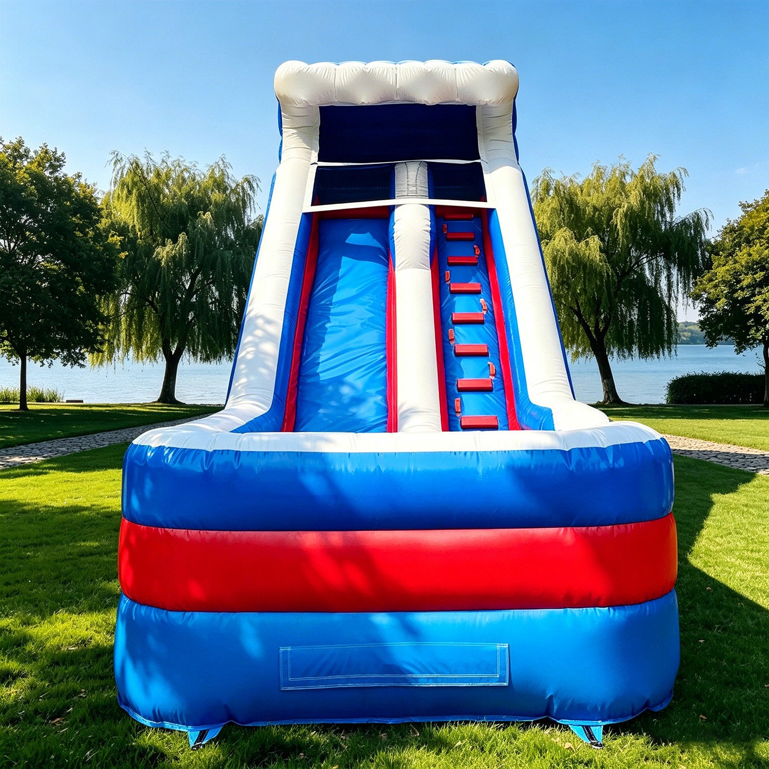 Lumen 16' x 25' White Concise Commercial Grade Water Slide with Splash Pool (with Blower)