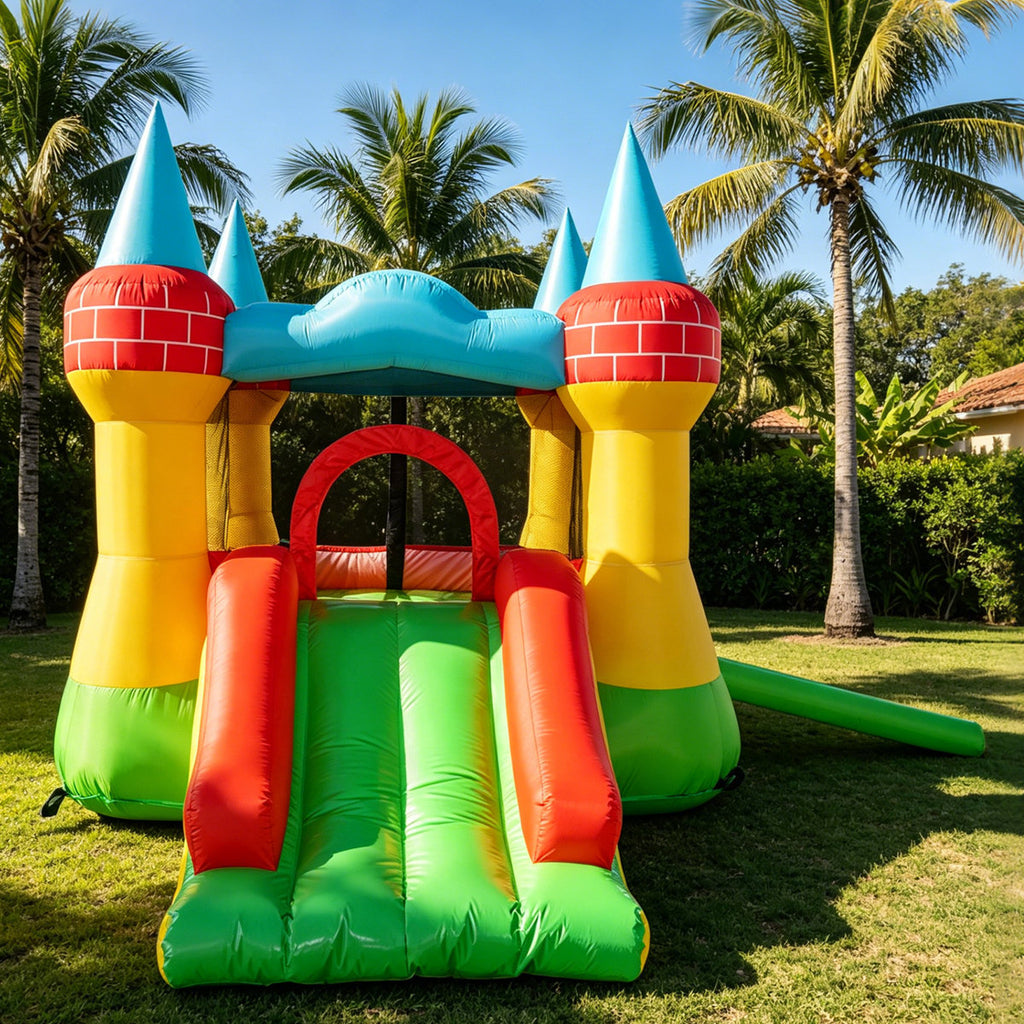 Lumen Inflatable Bounce House with Slide and Blower – Kids Outdoor Jumping Castle for Backyard Birthday Party Games