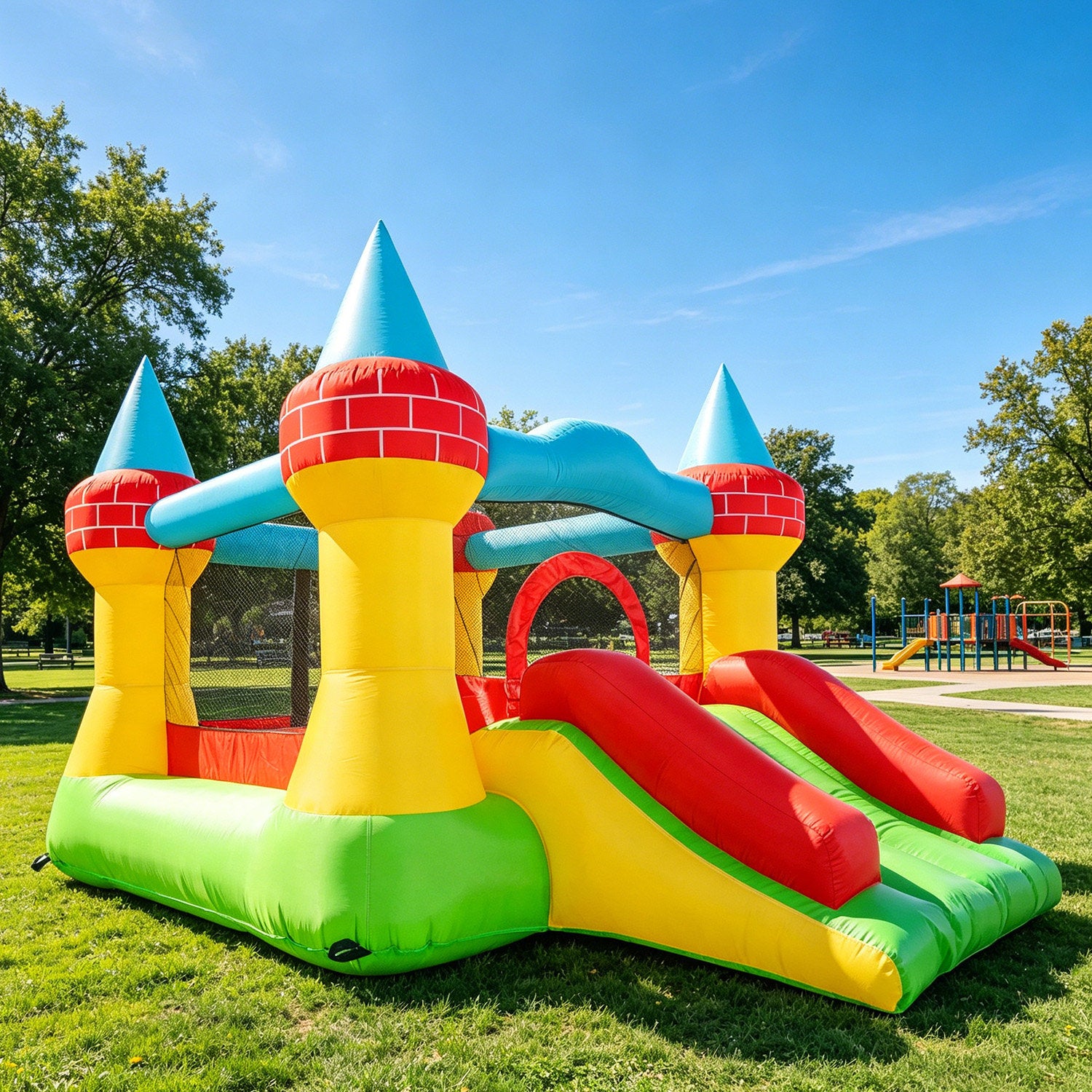 Lumen Inflatable Bounce House with Slide and Blower – Kids Outdoor Jumping Castle for Backyard Birthday Party Games