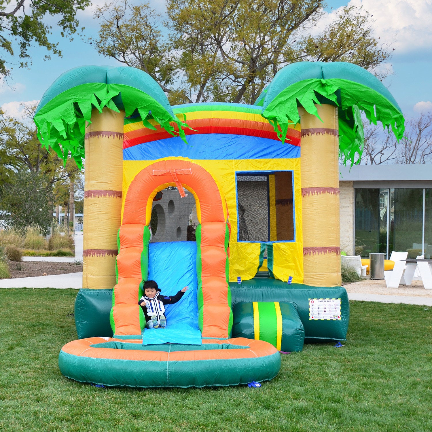 Lumen Tropical Breeze Commercial Grade Bounce House Water Slide with Splash Pool (with Blower)