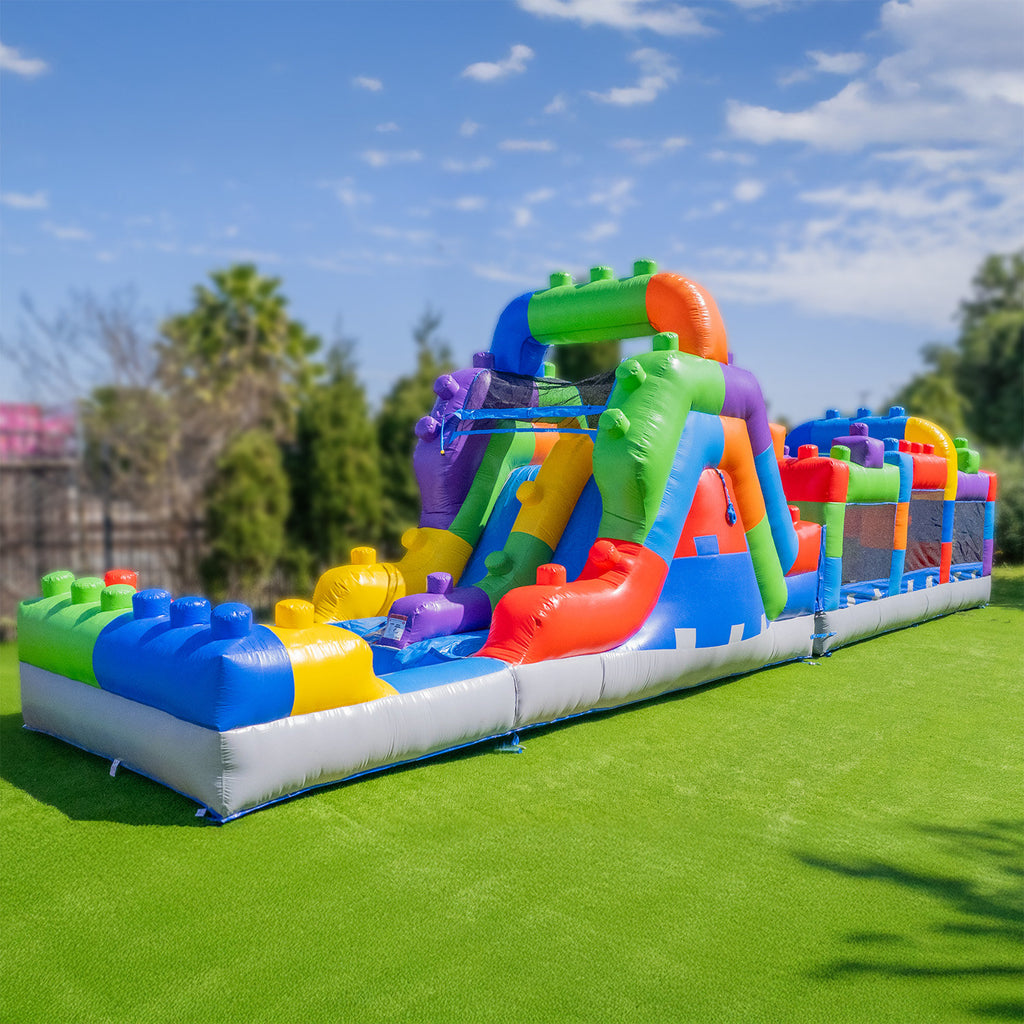Lumen Block Party 42’ Inflatable Obstacle Course With Water Slide – Commercial Grade Pvc, Ultimate Backyard Challenge For Kids And Adults, Wet & Dry Play (blowers Included)