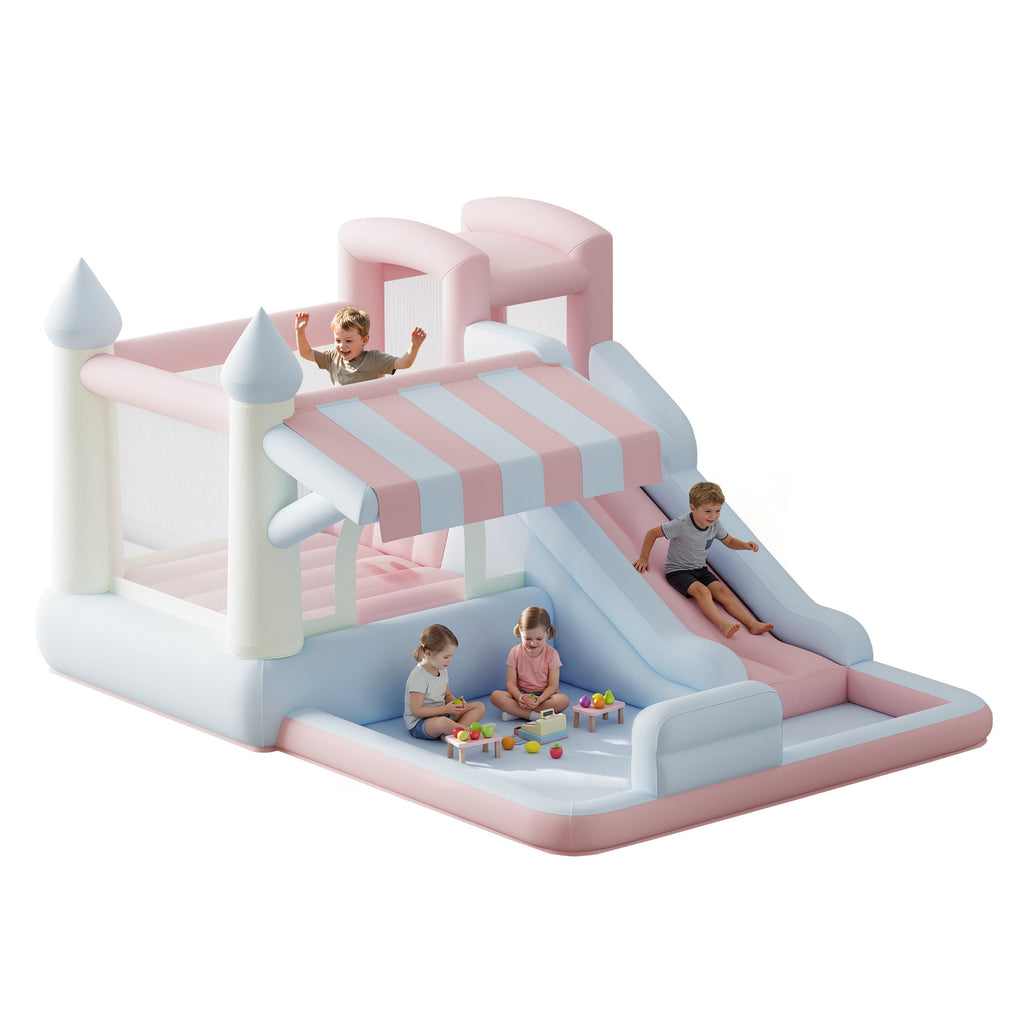 Inflatable Bounce House, Water Slide With Jumping Area, Climbing Wall, Splash Pool, Indoor Outdoor Jumper For Little Children, Air Blower Included, Pastel Color, 121X93X69 Inch