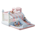 Inflatable Bounce House, Water Slide With Jumping Area, Climbing Wall, Splash Pool, Indoor Outdoor Jumper For Little Children, Air Blower Included, Pastel Color, 121X93X69 Inch