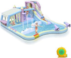 157" L X 118" W Inflatable Bounce House With 550W Air-Blower, Long Water Slide, Surf Slide