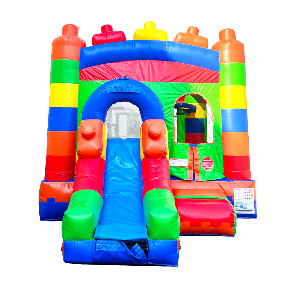 Inflatable Bounce House with Slide for Kids 12 x 12 x 18 Foot - Backyard Building Block Combo Bouncer, Outdoor Toys, Jumpers for Kids - Includes: Blower, Stakes, and Storage Bag