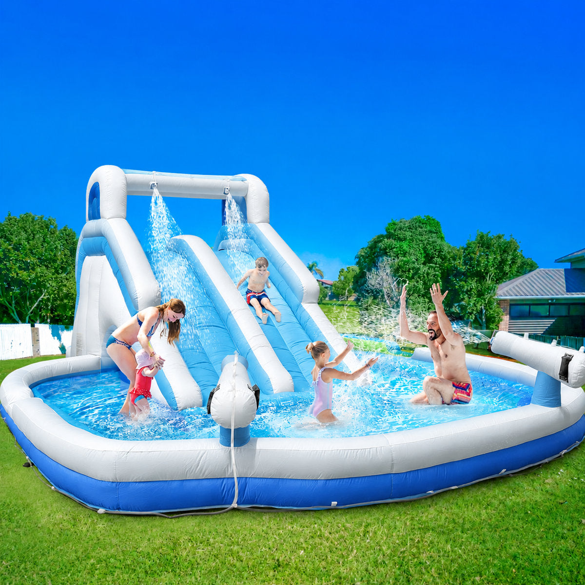 Lumen Kids Inflatable Outdoor Lazy River Adventure Water Park Slide and Pool