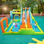 Large Inflatable Bounce House with Pretend Market Stand, Dual Slides & Water Pool, 750W Blower