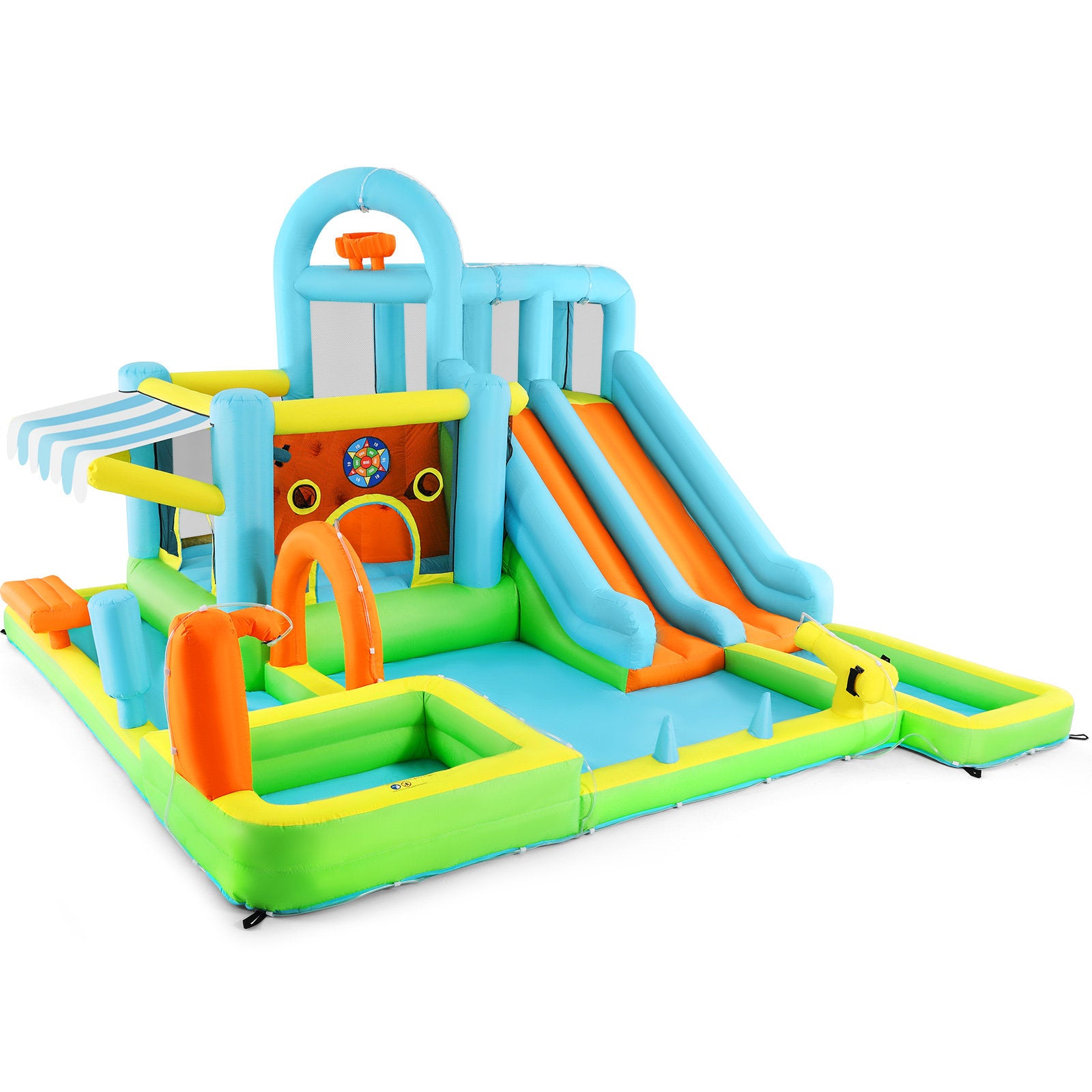 Lumen Extra Large 2 Slides Inflatable Bounce House with Sunshade Canopy, 650w Air Blower 2 Slides Bouncer Castle Playhouse With 2 Splash Pool