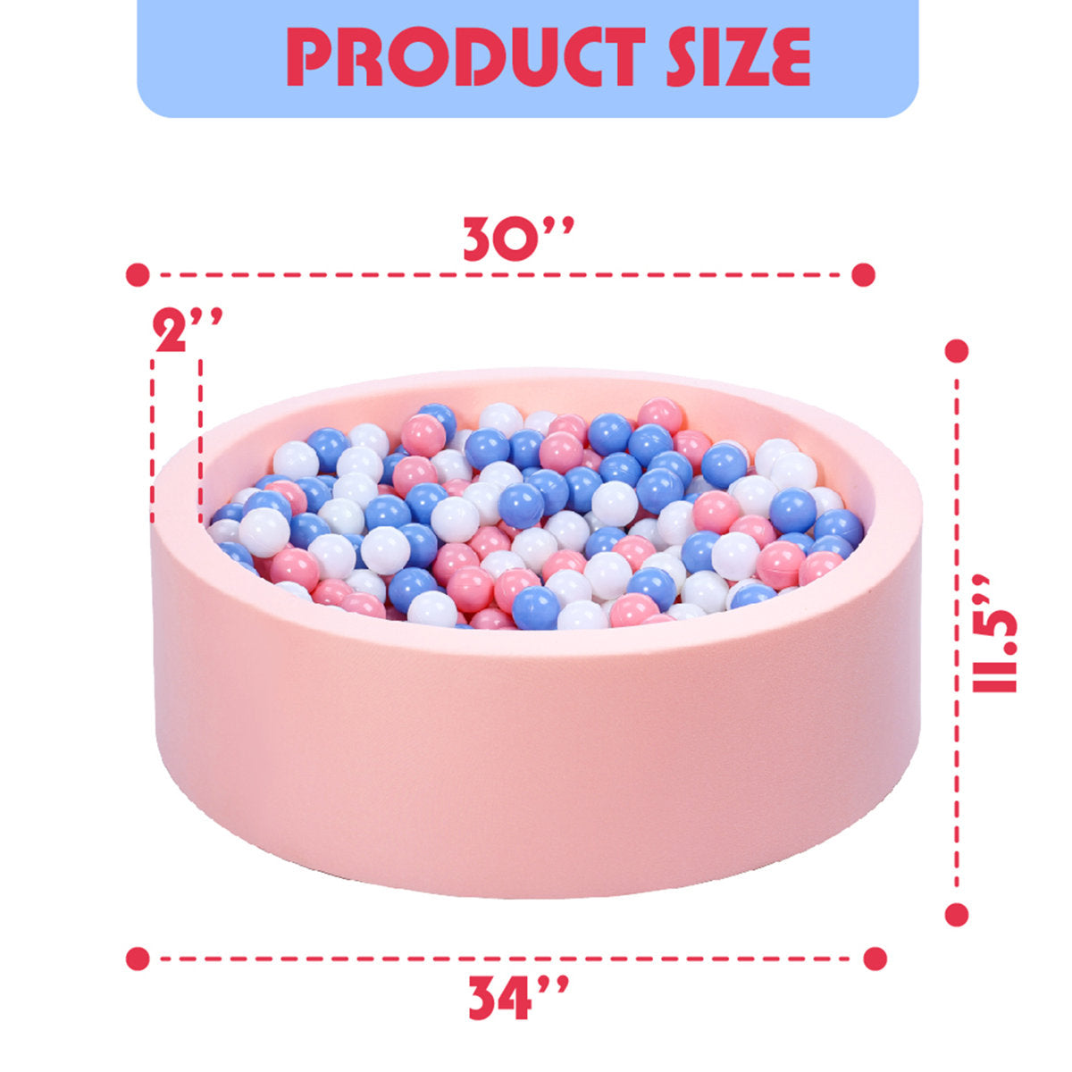 Kids Foam Ball Pit for Toddlers with 100 Balls Large Gray Baby Ball Pit with Soft Memory Sponge Indoor Outdoor Toys (Pink)