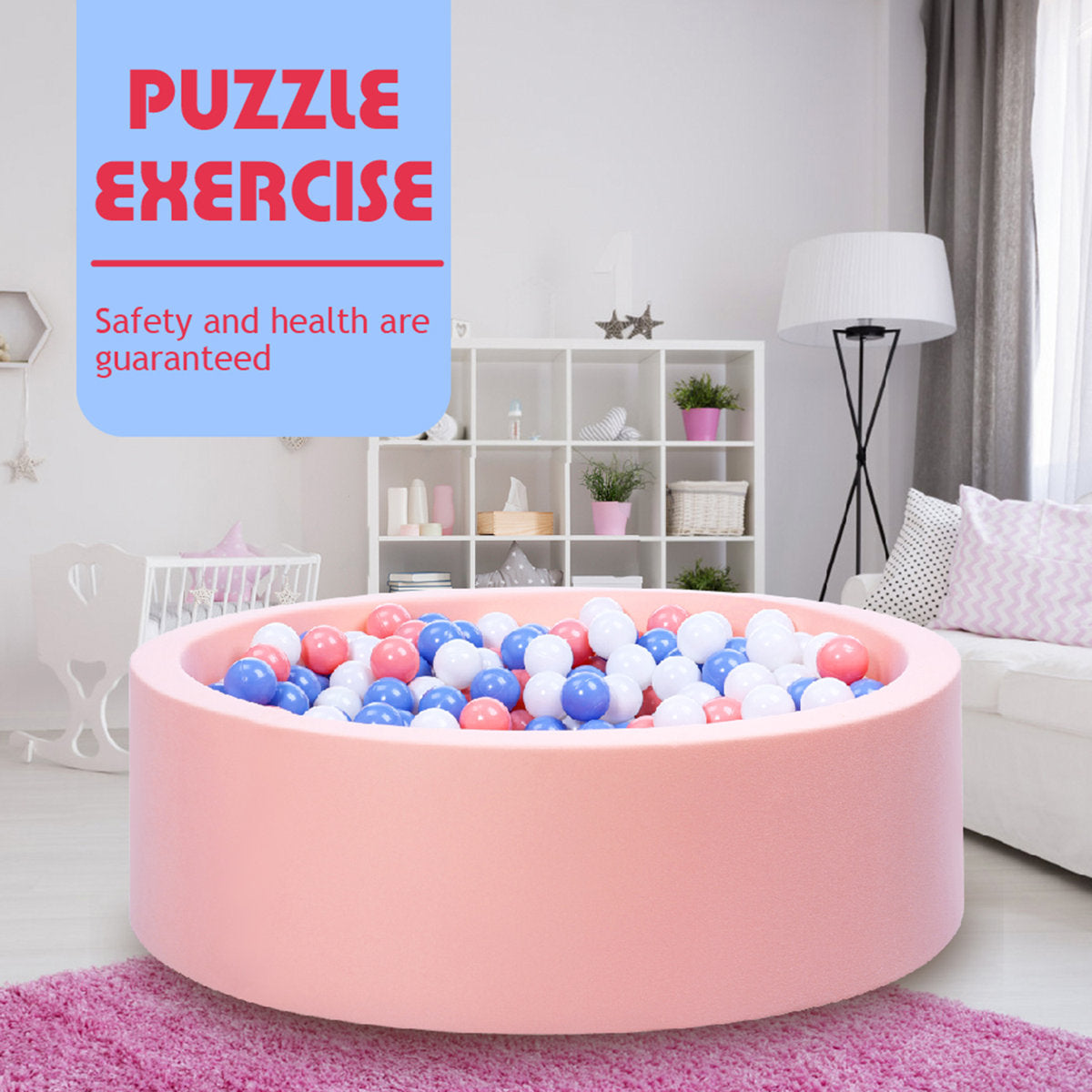 Kids Foam Ball Pit for Toddlers with 100 Balls Large Gray Baby Ball Pit with Soft Memory Sponge Indoor Outdoor Toys (Pink)