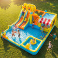Large Inflatable Bounce House with Pretend Market Stand, Dual Slides & Water Pool, 750W Blower