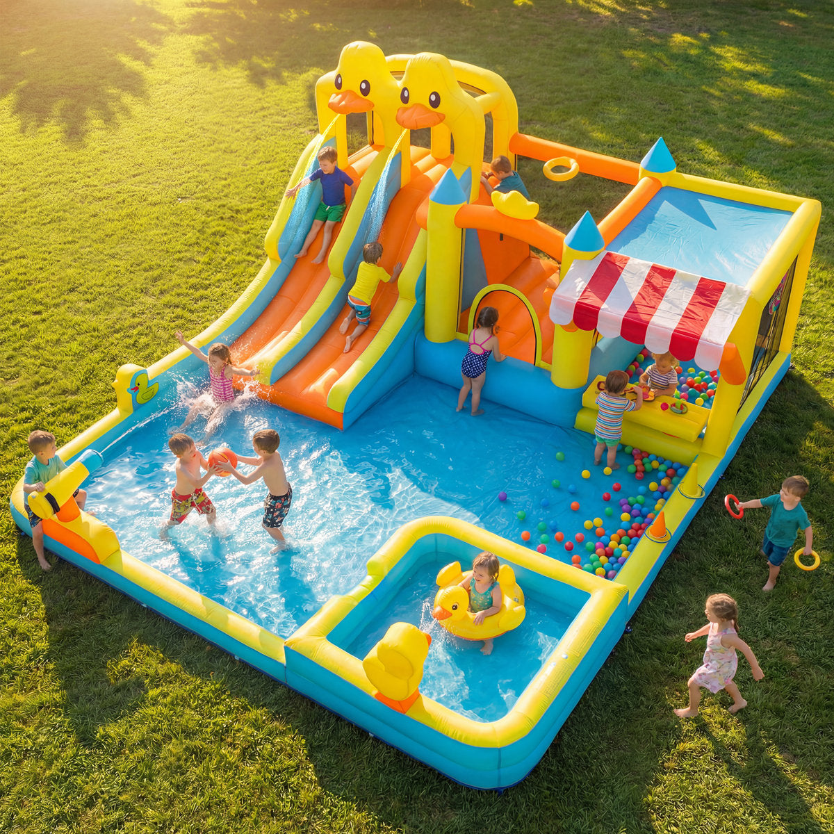 Lumen 13.8' x 16.9' Bounce House with Water Slide and Air Blower