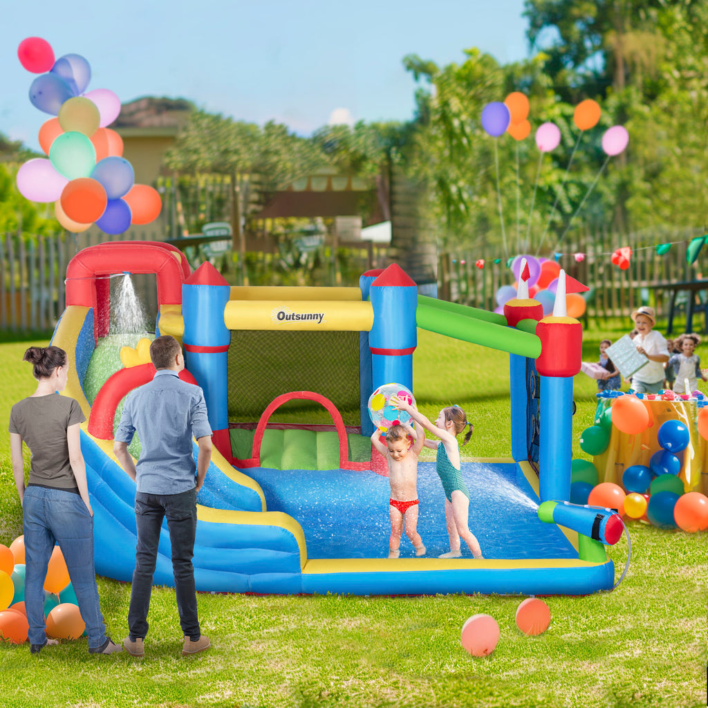 Lumen 6-in-1 Inflatable Water Slide with Splash Pool, Slide, Climbing Wall, Water Cannon, Inflatable Bounce House for Kids with Inflation and Air Blower