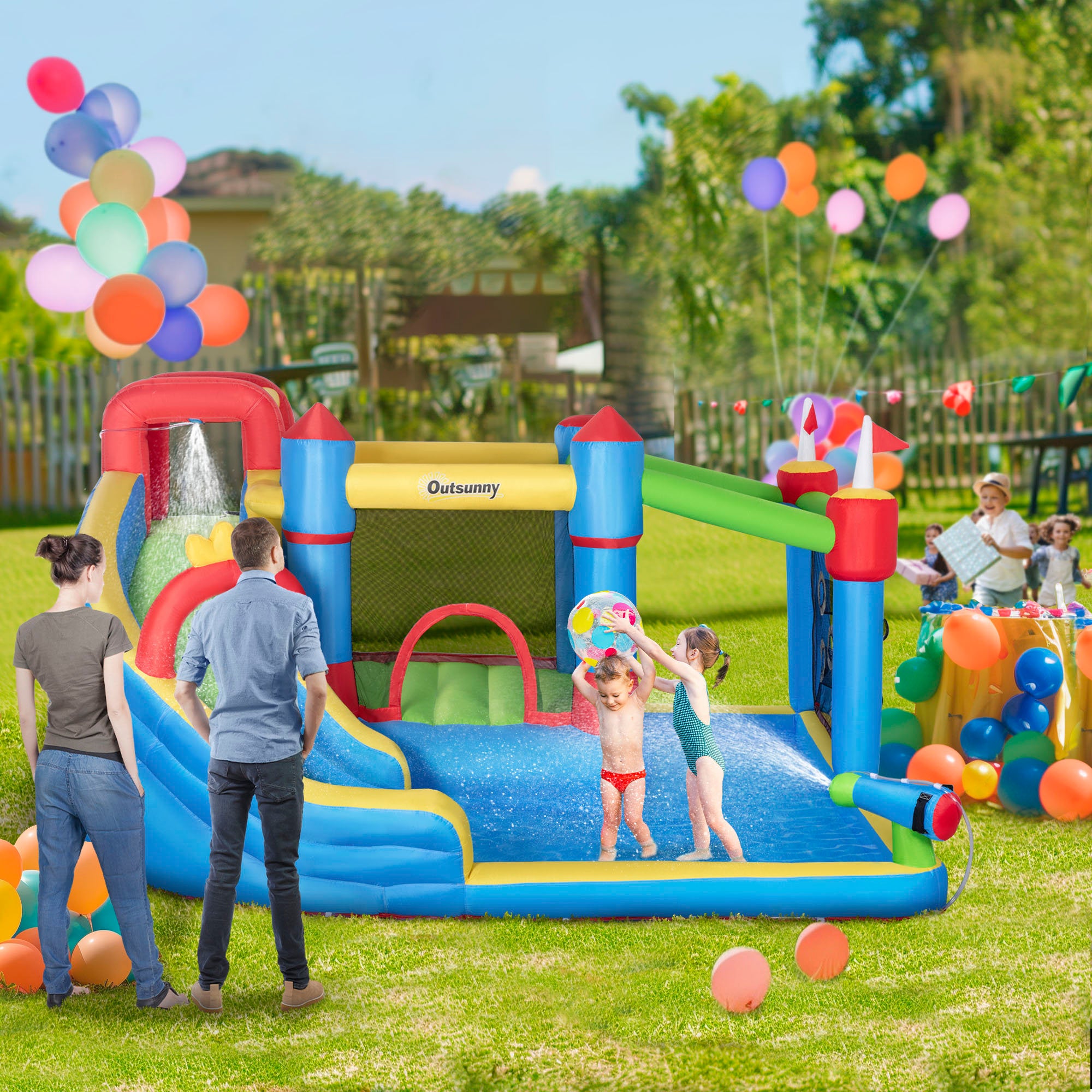 Lumen 6-in-1 Inflatable Water Slide with Splash Pool, Slide, Climbing Wall, Water Cannon, Inflatable Bounce House for Kids with Inflation and Air Blower