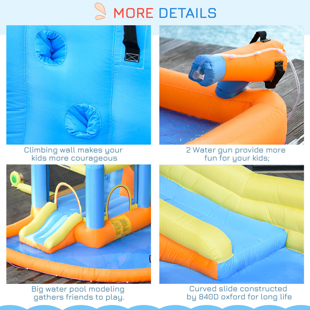 Lumen 6-in-1 Inflatable Water Slide with Splash Pool, Slide, Climbing Wall, Water Cannon, Inflatable Bounce House for Kids with Inflation and Air Blower