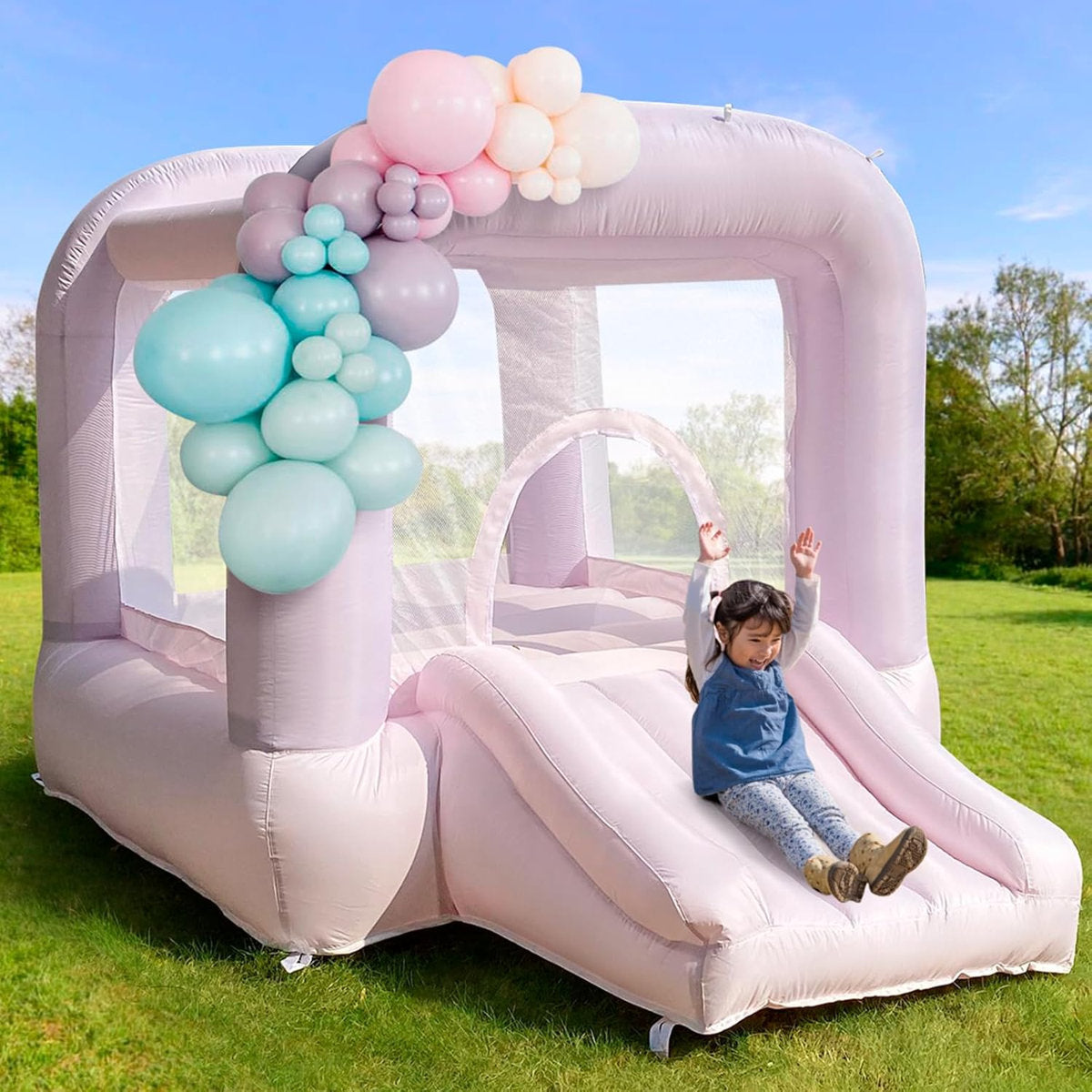9' x 9' White Bounce House with Slide and Blower