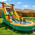 Lumen 21ft Commercial Inflatable Water Slides For Kids Adults, 100% Pvc Big Backyard Waterslide Splash Water Pool, Tropical Outdoor Slide Park With Blower