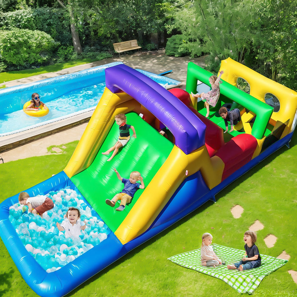 Lumen 25ft Commercial Bounce House For Kids, 100% Pvc Inflatable Obstacle Course With Water Slides/blower, Heavy Duty Quality Outdoor Party
