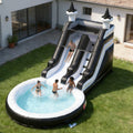 Lumen 24Ft Commercial Grade Inflatable Water Silde For Kids Adults, Heavy Duty Pvc Adult Water Slides With Large Airtight Water Pool, Black & White Waterslide With 1100W Blower For Outdoor
