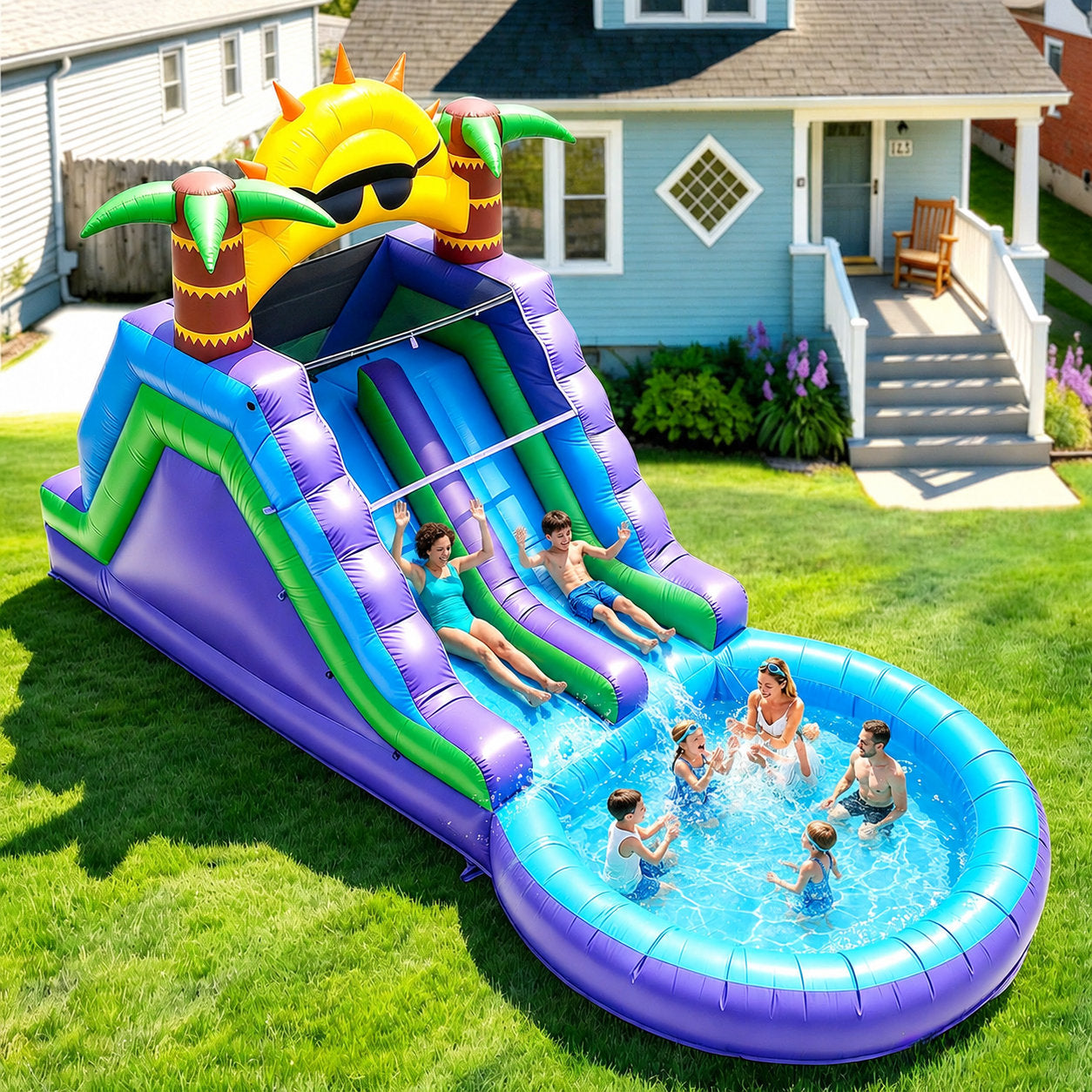 Lumen 26 X 12 X 14ft Inflatable Commercial Grade Double Water Slides With Pool And Air Blower For Adults Kids, Premium 100% Pvc Big Bounce House With Dual Slides, Wet Dry Use, Summer Refreshing Party