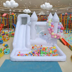 White Bounce House With Slide & Ball Pit Wizard Bouncy Castle With Air Blower (wizard Magic Hat Design)