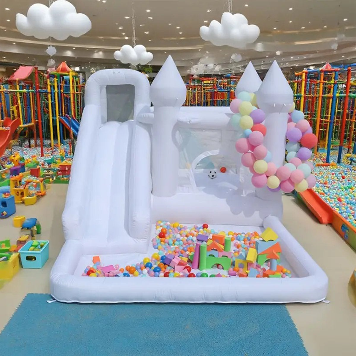 White Bounce House With Slide & Ball Pit Wizard Bouncy Castle With Air Blower (wizard Magic Hat Design)