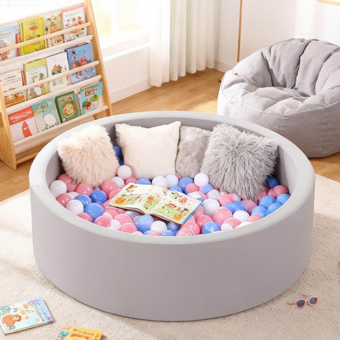 Lumen Kids Foam Ball Pit for Toddlers with 100 Balls Large Gray Baby Ball Pit with Soft Memory Sponge Indoor Outdoor Toys (Gray)
