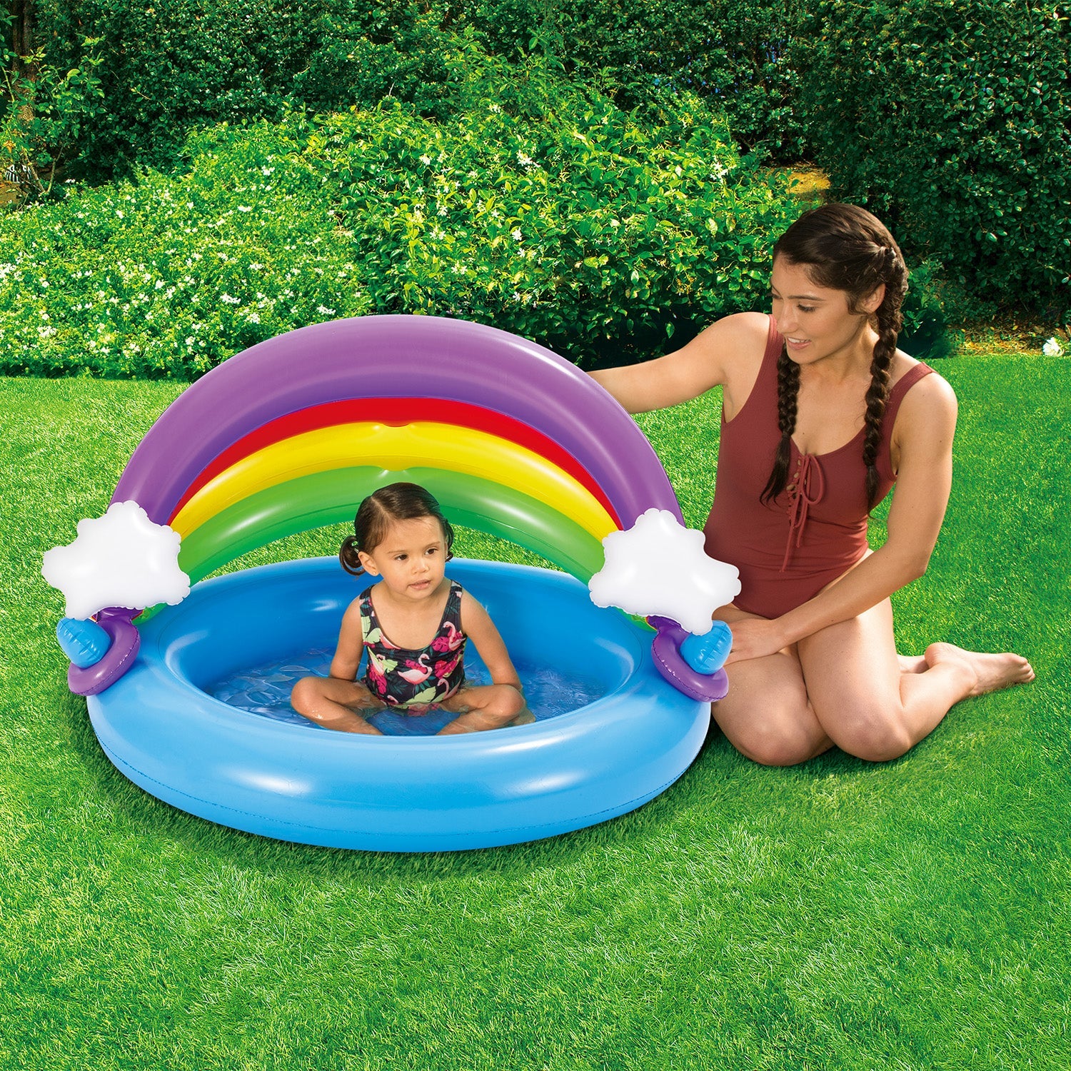 Summer Waves Inflatable Rainbow Baby Shade Kiddie Pool with Soft Cushioned Base — image 4