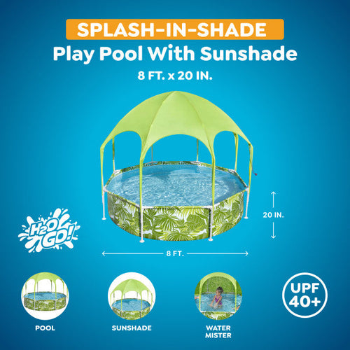 H2OGO! Kids Splash-in-Shade Round Above Ground Pool with Canopy Sunshade, Green — image 2