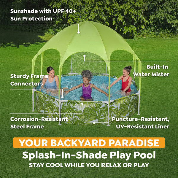 H2OGO! Kids Splash-in-Shade Round Above Ground Pool with Canopy Sunshade, Green — image 3