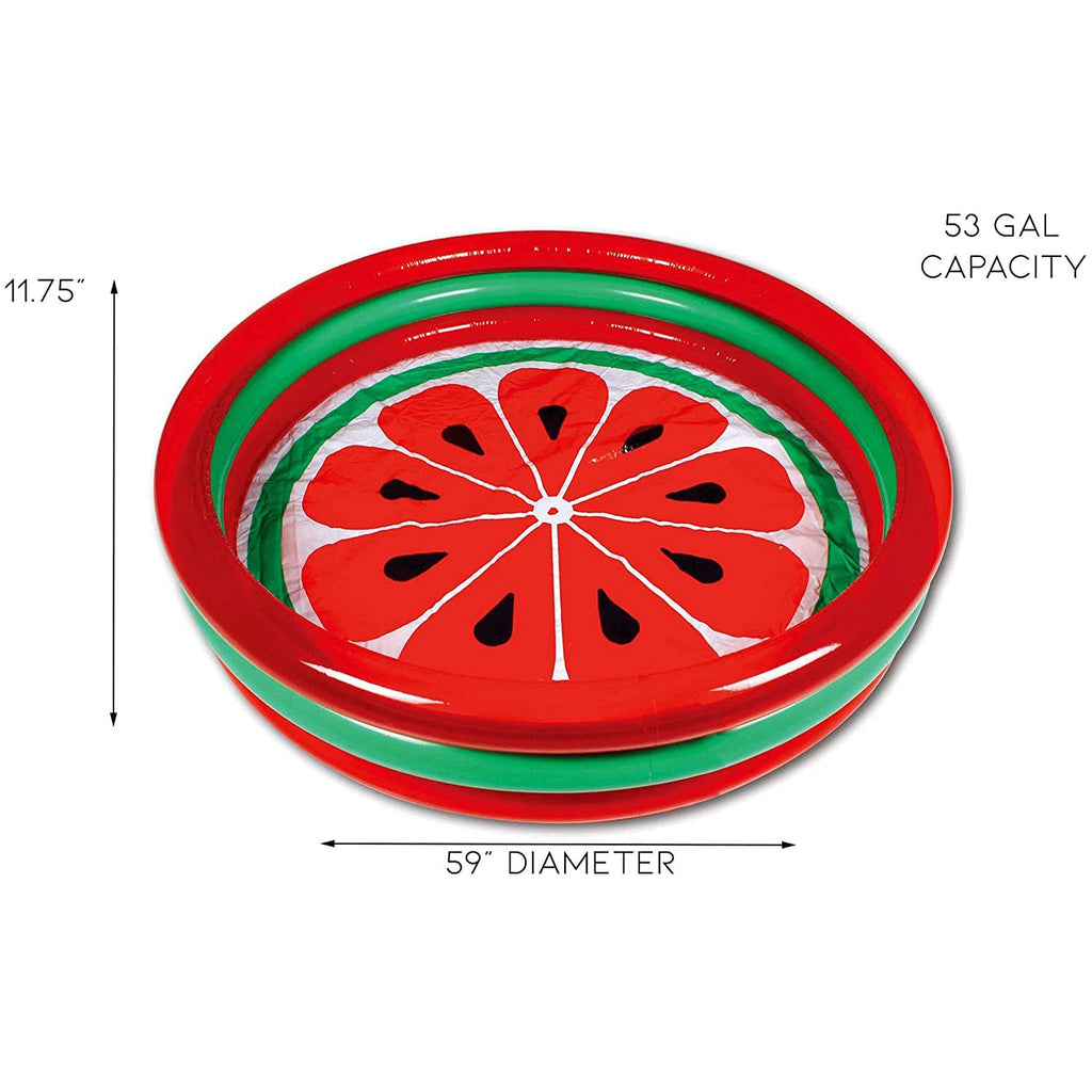 Hoovy 59 Inch 53 Gallon 3 Ring Watermelon Inflatable Kiddie Swimming Pool Set — image 3