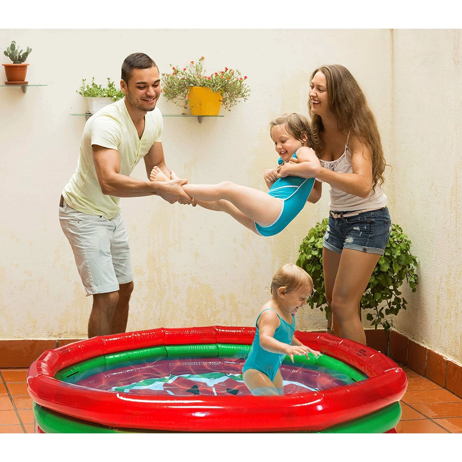 Hoovy 59 Inch 53 Gallon 3 Ring Watermelon Inflatable Kiddie Swimming Pool Set — image 4